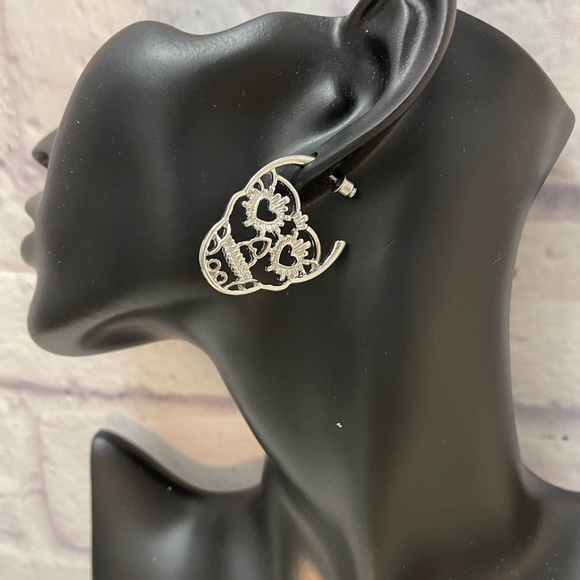 Sugar Skull Silver Hoop Earrings - Picture 2 of 4